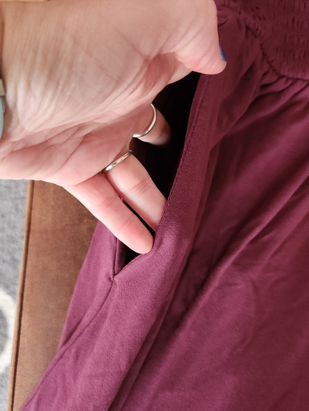 Old Navy Maroon V-Neck Smocked Waist Jumpsuit - Picture 2 of 8